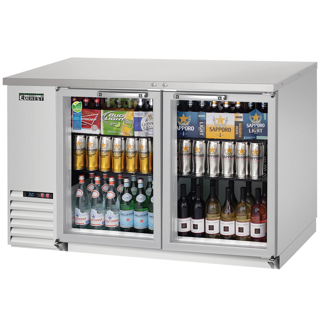 Everest EB Series-EBB59G-SS Stainless Steel Two Section Glass Door Back Bar Cooler - 20 Cu. Ft.