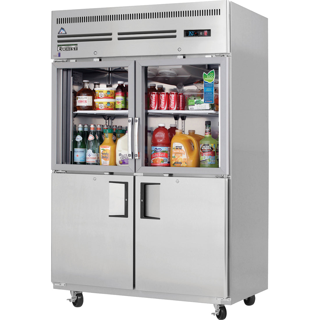 Everest ES Series-EGSH4 Two Section Glass/Solid Half Door Upright Reach-In Refrigerator - 48 Cu. Ft.