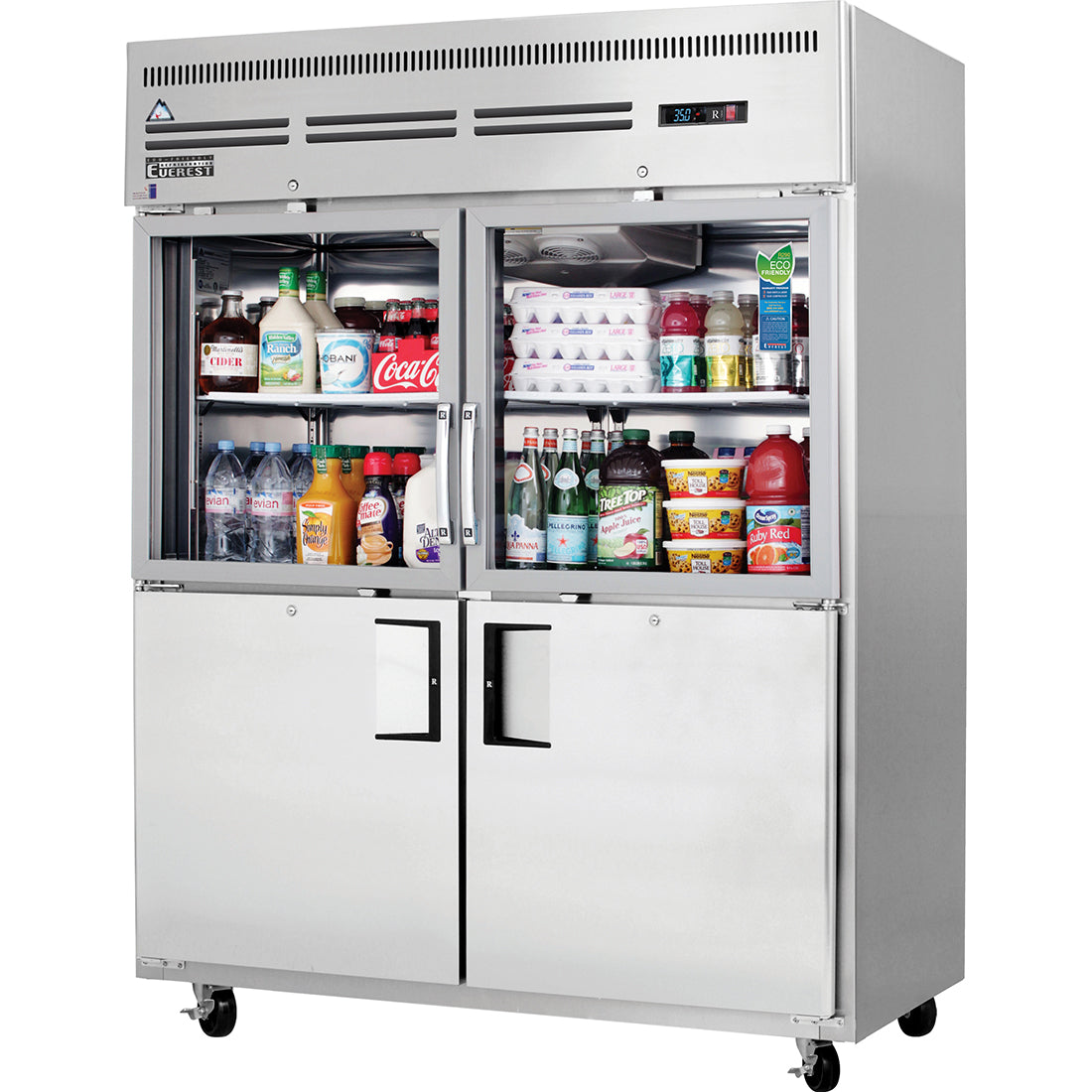 Everest ES Series-EGSWH4 Two Section Glass/Solid Half Door Upright Reach-In Refrigerator - 55 Cu. Ft.