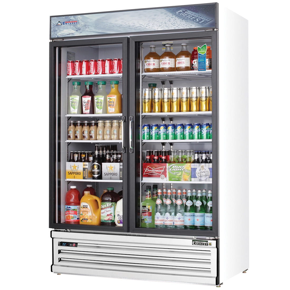Everest EM Series-EMSGR48 White Double Swing Glass Door Merchandiser Refrigerator - 50 Cu. Ft.