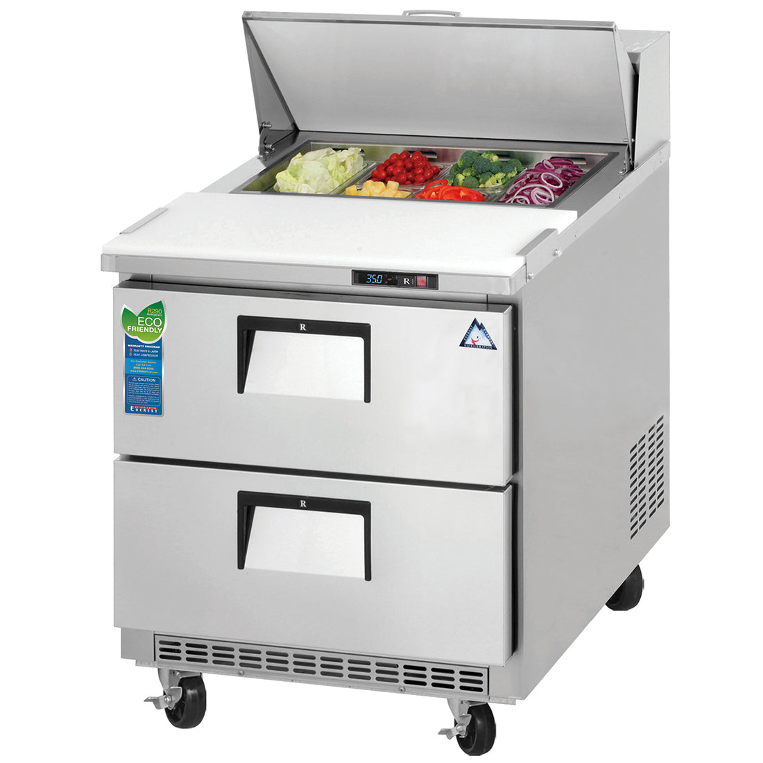 Everest EP Series-EPBNR1-D2 One Section Two Drawer Back Mount Sandwich Prep Table - 8 Cu. Ft.