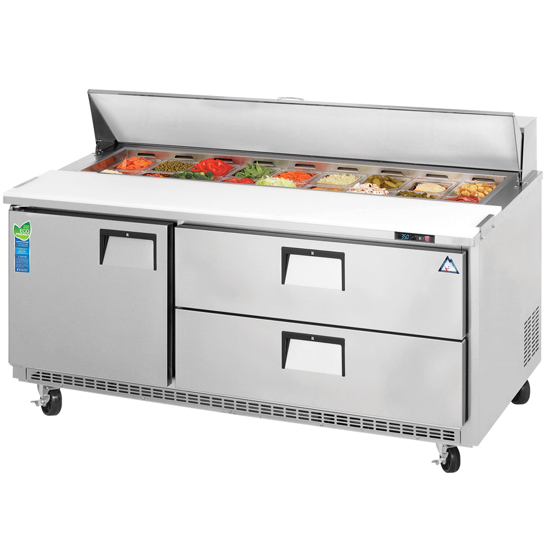 Everest EP Series-EPBNR3-D2 Three Section One Door/Two Drawer Back Mount Sandwich Prep Table - 19 Cu. Ft.