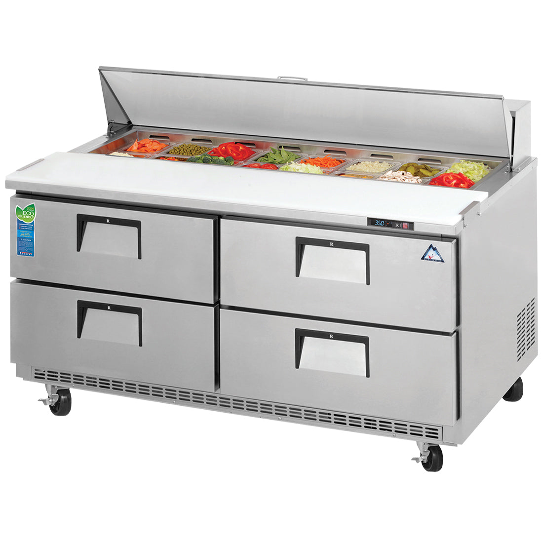 Everest EP Series-EPBNWR2-D4 Two Section Four Drawer Back Mount Sandwich Prep Table - 16 Cu. Ft.