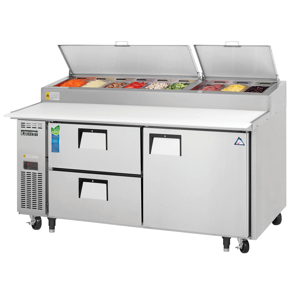 Everest EP Series-EPPR2-D2 One Section Two Drawer Side Mount Pizza Prep Table - 3D- 9 Cu. Ft.