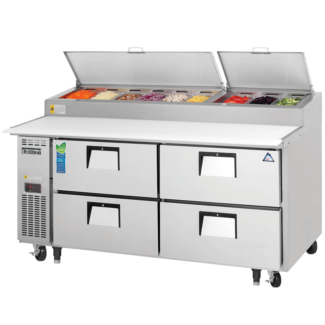 Everest EP Series-EPPR2-D4 Two Section Four Drawer Side Mount Pizza Prep Table - 23 Cu. Ft.