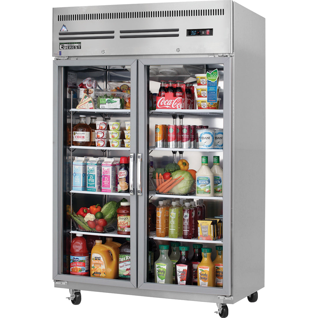 Everest ES Series-ESGR2 Two Section Glass Door Upright Reach-In Refrigerator - 48 Cu. Ft.