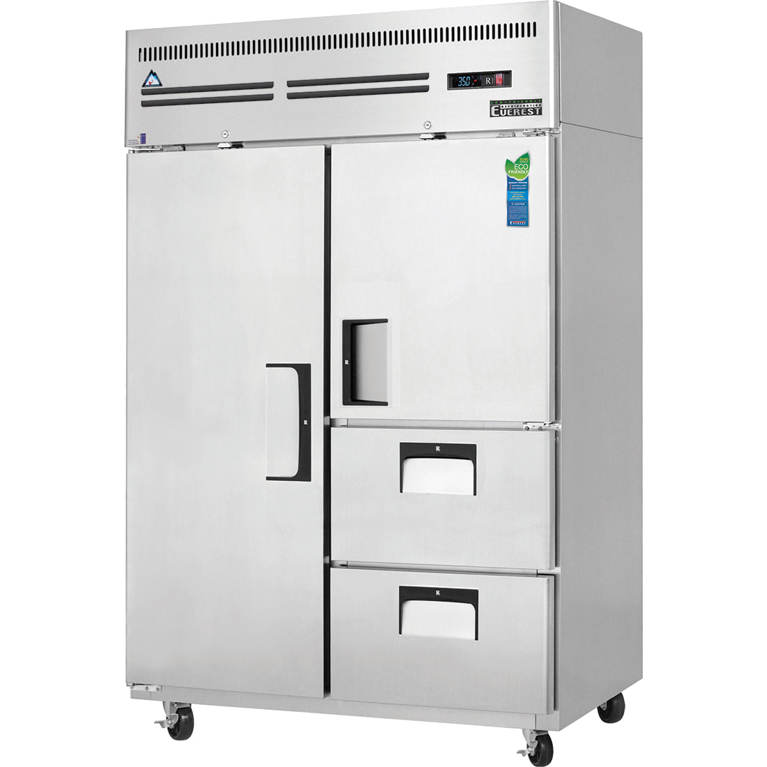 Everest ES Series-ESR2D2 Two Section Full/Half Door and Drawer Combo Upright Reach-In Refrigerator - 48 Cu. Ft.
