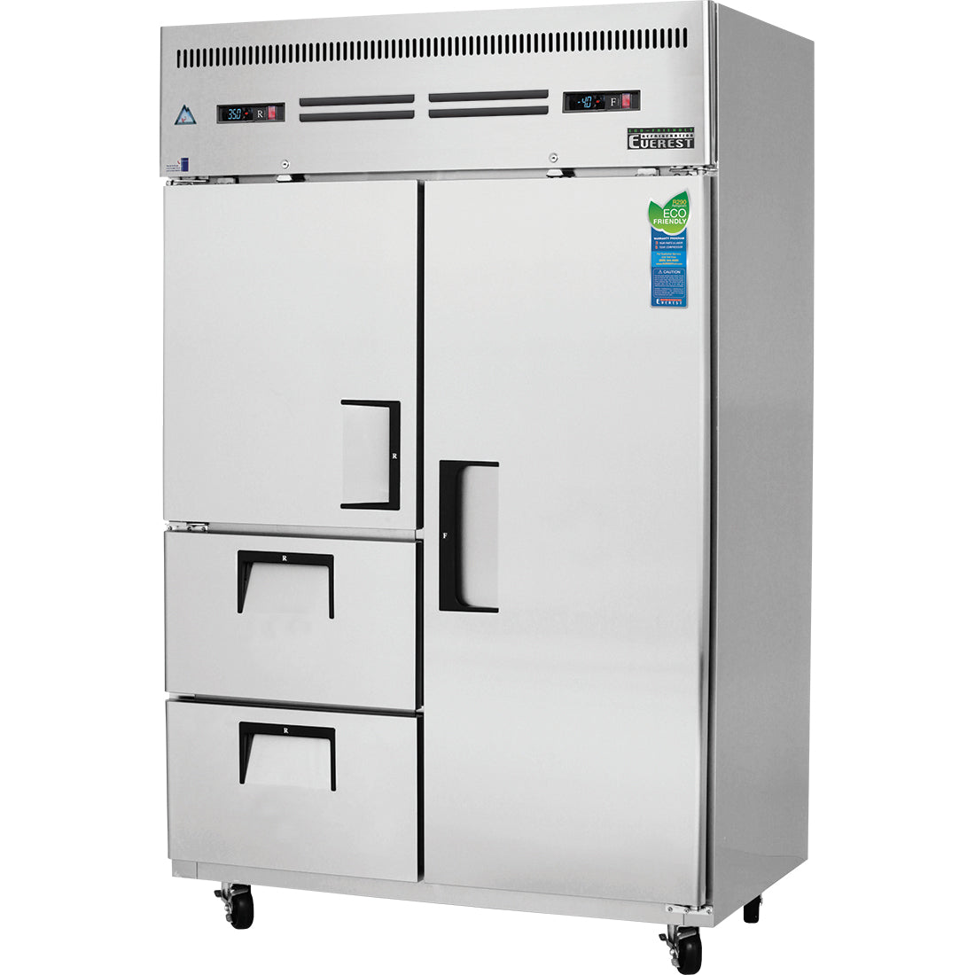 Everest ES Series-ESRF2D2 Two Section Full/Half Door and Drawer Combo Upright Reach-In Dual Temperature Refrigerator/Freezer Combo