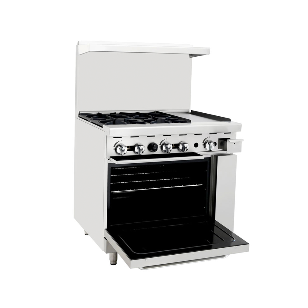 Atosa Cookrite - AGR-4B12G - 36″ Gas Range with Four (4) Open Burners & 12″ Griddle