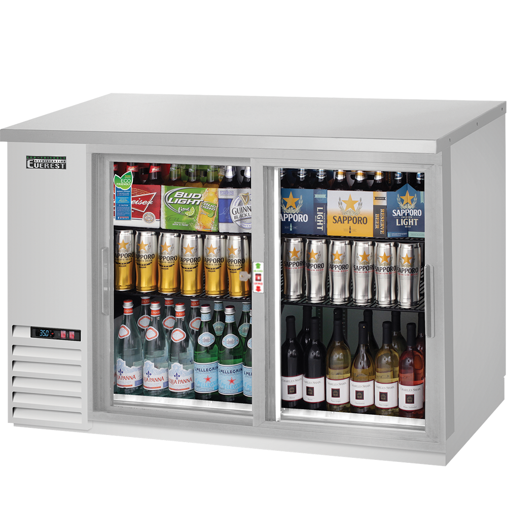 Everest EB Series-EBB48G-SD-SS Stainless Steel Two Section Sliding Glass Door Back Bar Cooler - 13 Cu. Ft.